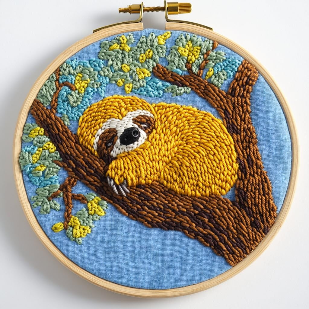 Sloth Needle DIY Punch Needle Kits Cartoon Cute Sloth Sleep on Tree Branch ...