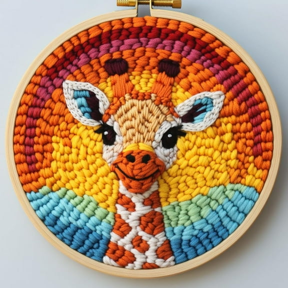 DIY Punch Needle Kits Cartoon Giraffe with Sunset Embroidery Punch Needle Starter Craft with Hoop Easy for Beginners for Festival t and Decoration 20x20cm-1