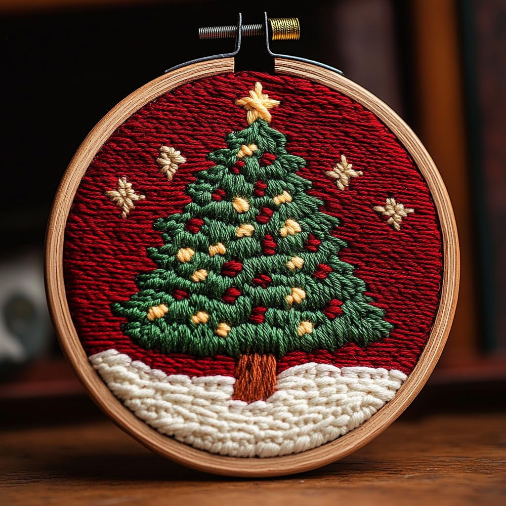 DIY Punch Needle Kits Cartoon Green Christmas Tree Embroidery Punch ...