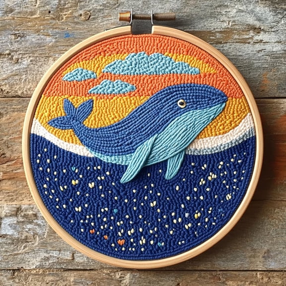 DIY Punch Needle Kits Cartoon Whale Easy for Beginners Punch Needle Embroidery Set with Hoop Stamped Pattern for Craft lovers and Home Decor-1