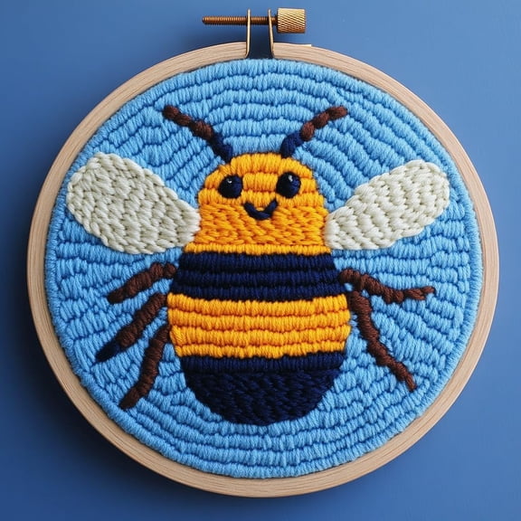 DIY Punch Needle Kits Cute Cartoon Bee Embroidery Punch Needle Starter Craft with Hoop Easy for Beginners for Festival t and Decoration 20x20cm-1