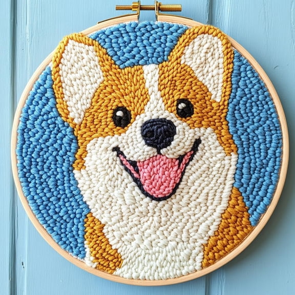 DIY Punch Needle Kits Cute Cartoon Corgi Dog Embroidery Punch Needle Starter Craft with Hoop Easy for Beginners for Festival t and Decoration 20x20cm-1