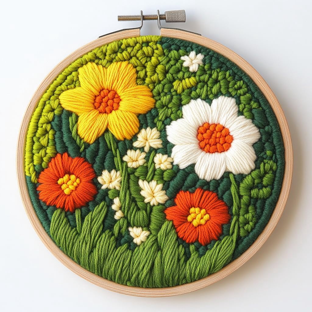 DIY Punch Needle Kits Cute Cartoon Flowers in Grass Embroidery Punch ...