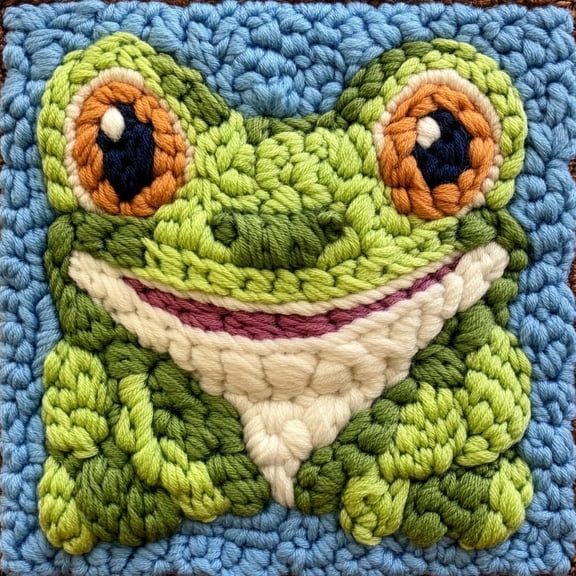 DIY Punch Needle Kits Cute Cartoon Green Frog Easy for Beginners Punch Needle Yarn Starter Embroidery Set for Craft lovers with Hoop for Home Decoration 20x20cm(1)