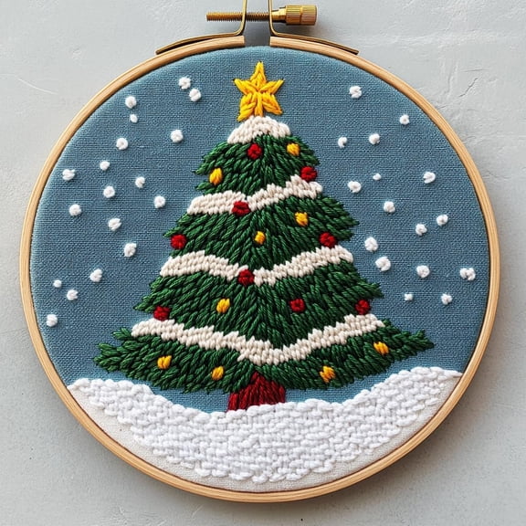 DIY Punch Needle Kits Cute Cartoon Merry Christmas Tree with White Snow Embroidery Punch Needle Starter Craft with Hoop Easy for Beginners for Festival t and Decoration 20x20cm-2