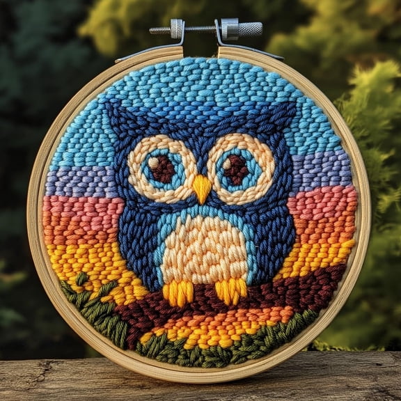 DIY Punch Needle Kits Cute Cartoon Owl Easy for Beginners Punch Needle Yarn Starter Embroidery Set for Craft lovers with Hoop for Home Decoration 20x20cm(6)
