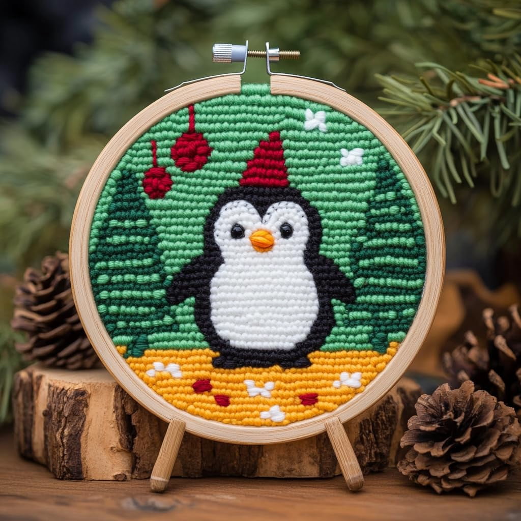 DIY Punch Needle Kits Cute Cartoon Penguin and Christmas Tree ...