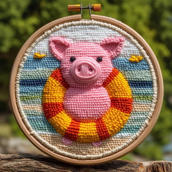 DIY Punch Needle Kits Cute Pig Easy for Beginners Punch Needle Embroidery Set for Craft lovers with Printed Pattern and Hoop for Home Decor 20x20cm-2