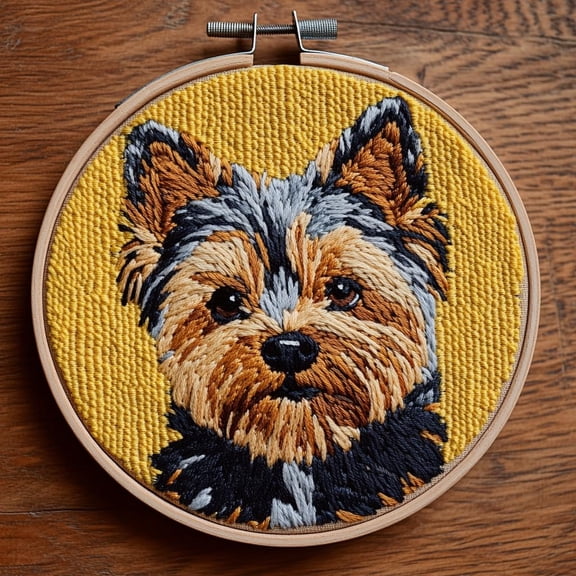 DIY Punch Needle Kits Cute Yorkshire Terrier Dog Easy for Beginners Punch Needle Yarn Starter Embroidery Set for Craft lovers with Hoop for Home Decoration 20x20cm(1)