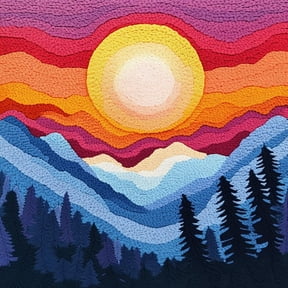 DIY Punch Needle Kits CuteScenery Of Sunset Mountains Easy for Beginners Punch Needle Yarn Starter Embroidery Set for Craft lovers with Hoop for Home Decoration 20x20cm