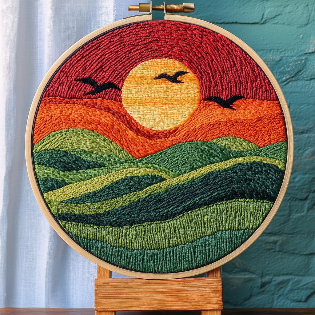 Charming Landscape Punch Needle Kit - Easy Embroidery with Soft Yarn for Home Decor main image 1