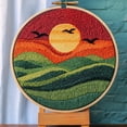 thumbnail image 1 of DIY Punch Needle Kits Landscape of Sunrise over Green Mountains Easy for Beginners Punch Needle Yarn Starter Embroidery Set for Craft lovers with Hoop for Home Decoration 20x20cm(1), 1 of 6