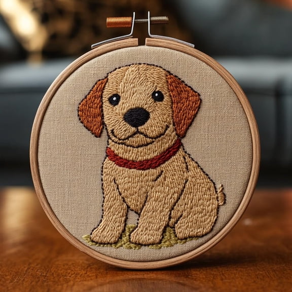 DIY Punch Needle Kits Little Labrador Dog Easy for Beginners Punch Needle Embroidery Set for Craft lovers with Printed Pattern and Hoop for Home Decor 20x20cm-2