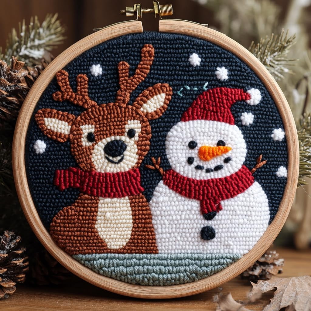DIY Punch Needle Kits Merry Christmas Reindeer and Snowman Easy for ...