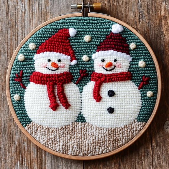 DIY Punch Needle Kits Merry Christmas Snowman Easy for Beginners Punch Needle Embroidery Set with Hoop Stamped Pattern for Craft lovers and Home Decor-3