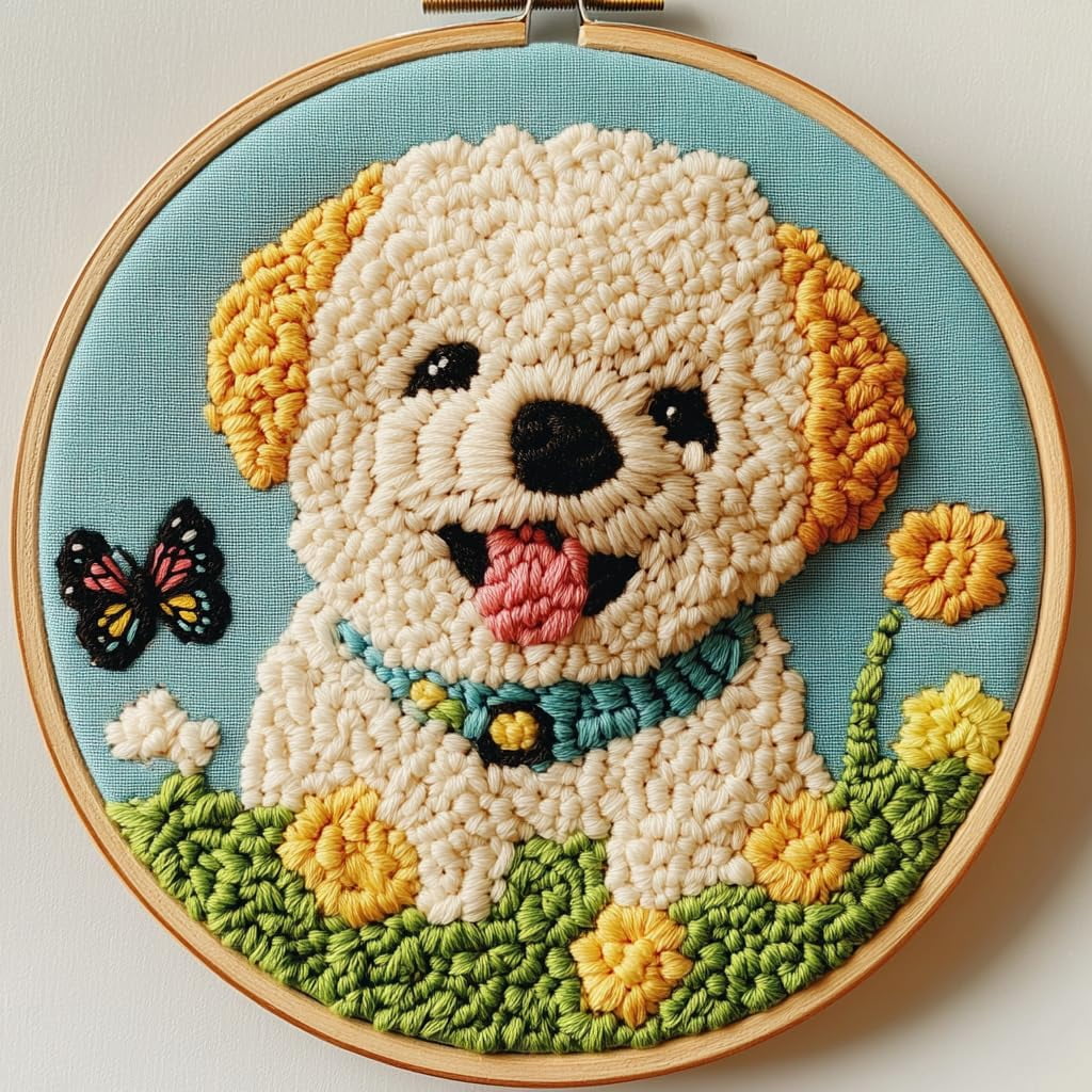 DIY Punch Needle Kits Puppy Bichon Frise Dog Butterfly Easy for ...