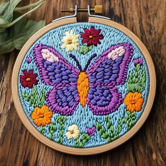 DIY Punch Needle Kits Purple Butterfly and Flowers Easy for Beginners Punch Needle Embroidery Set with Hoop Stamped Pattern for Craft lovers and Home Decor-6