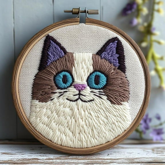 DIY Punch Needle Kits Ragdoll Cat Easy for Beginners Punch Needle Embroidery Set with Hoop Stamped Pattern for Craft lovers and Home Decor-1