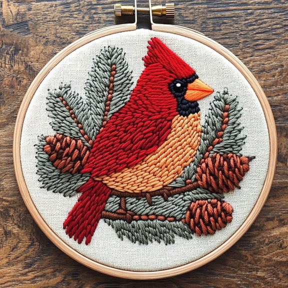 DIY Punch Needle Kits Red Cardinal and Pine Leaves Easy for Beginners Punch Needle Embroidery Set with Hoop Stamped Pattern for Craft lovers and Home Decor-1