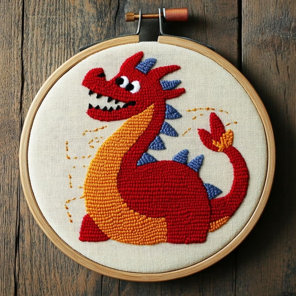 DIY Punch Needle Kits Red Dragon Easy for Beginners Punch Needle Embroidery Set with Hoop Stamped Pattern for Craft lovers and Home Decor-1