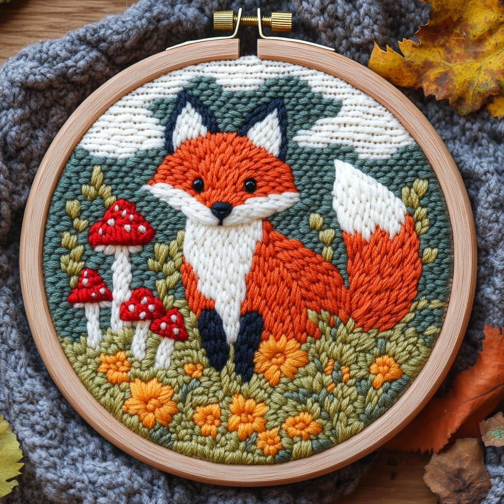 DIY Punch Needle Kits Red Fox and Mushrooms Easy for Beginners Punch ...