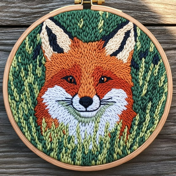DIY Punch Needle Kits Red Fox in Wild Grass Easy for Beginners Punch Needle Embroidery Set with Hoop Stamped Pattern for Craft lovers and Home Decor-3