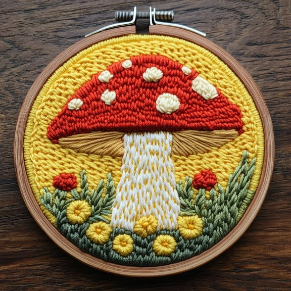DIY Punch Needle Kits Red Mushroom Embroidery Punch Needle Starter Craft with Hoop Easy for Beginners for Festival t and Decoration 20x20cm-1