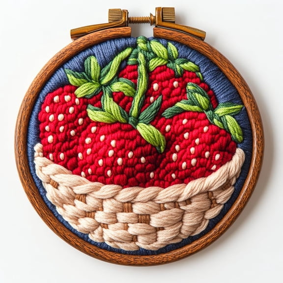 DIY Punch Needle Kits Red Strawberries in Basket Easy for Beginners Punch Needle Embroidery Set with Hoop Stamped Pattern for Craft lovers and Home Decor-9