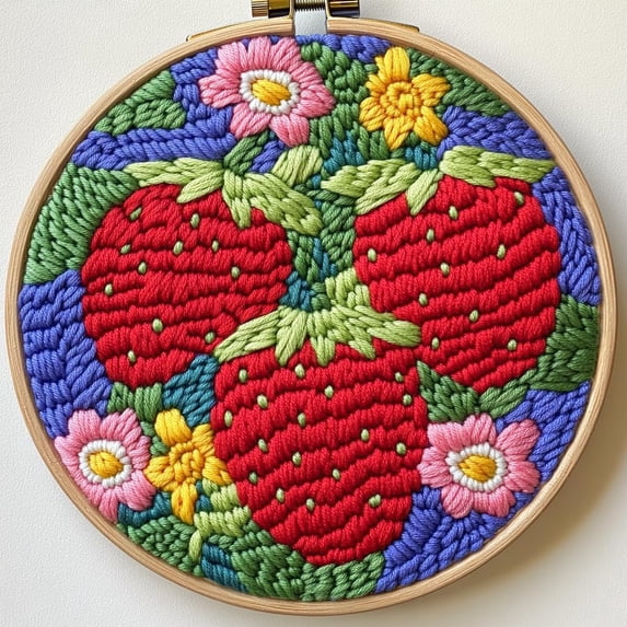 DIY Punch Needle Kits Red Strawberries Easy for Beginners Punch Needle Embroidery Set with Hoop Stamped Pattern for Craft lovers and Home Decor-11