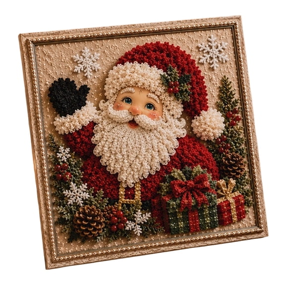 DIY Punch Needle Kits Santas Claus 20x20cm | with Pattern Stamped Easy for Beginners Embroidery Punch Needle Starters Craft Set for Adults Festival Gift and Decoration