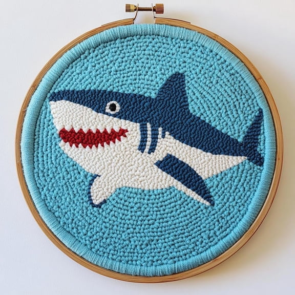DIY Punch Needle Kits Sea Shark Easy for Beginners Punch Needle Embroidery Set with Hoop Stamped Pattern for Craft lovers and Home Decor-2