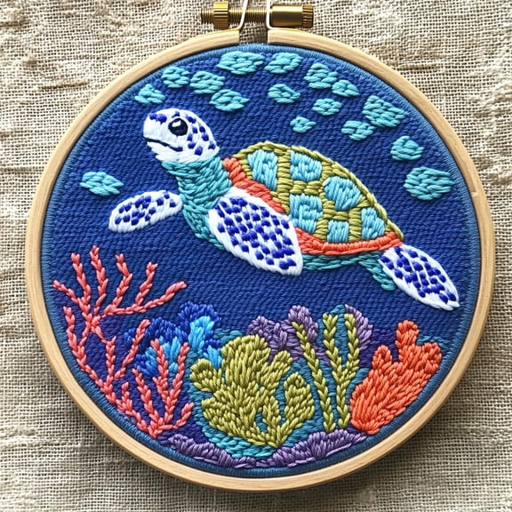 DIY Punch Needle Kits Sea Turtle Scenery Easy for Beginners Punch Needle Embroidery Set with Hoop Stamped Pattern for Craft lovers and Home Decor-3