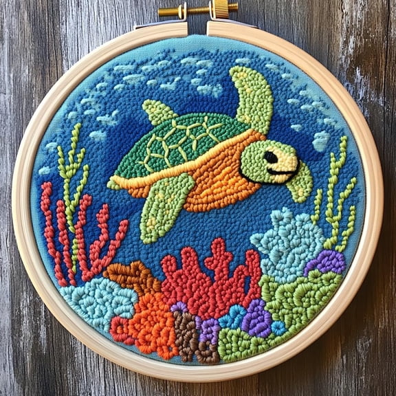 DIY Punch Needle Kits Sea Turtle Scenery Easy for Beginners Punch Needle Embroidery Set with Hoop Stamped Pattern for Craft lovers and Home Decor-4
