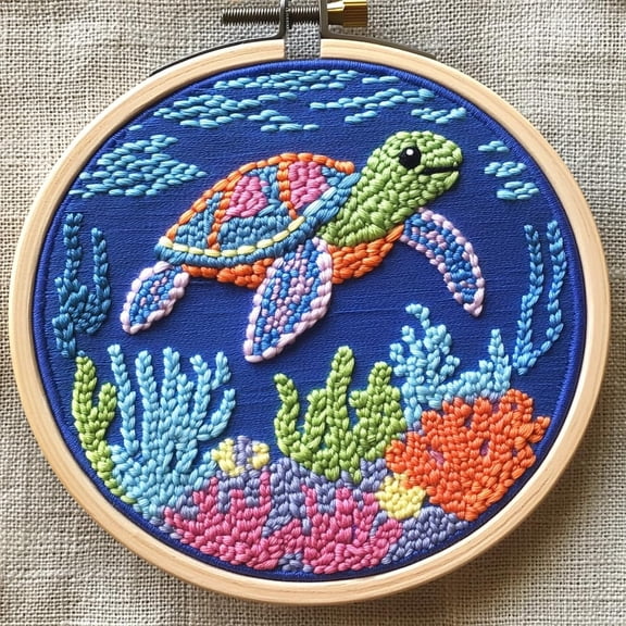DIY Punch Needle Kits Sea Turtle Scenery Easy for Beginners Punch Needle Embroidery Set with Hoop Stamped Pattern for Craft lovers and Home Decor-5