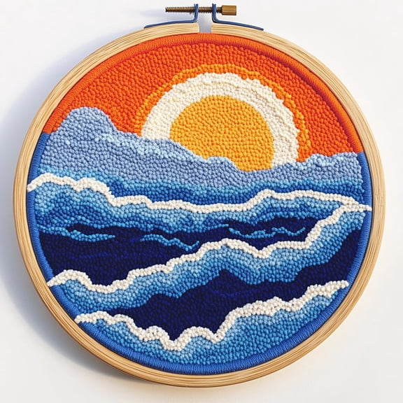 DIY Punch Needle Kits Sea and Sunset Easy for Beginners Punch Needle Embroidery Set with Hoop Stamped Pattern for Craft lovers and Home Decor-2