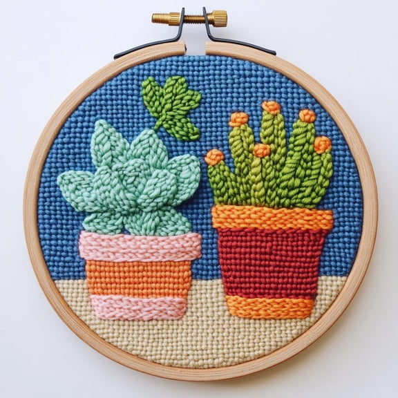 DIY Punch Needle Kits Succulent Plants Easy for Beginners Punch Needle Embroidery Set with Hoop Stamped Pattern for Craft lovers and Home Decor-1