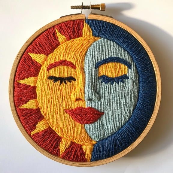 DIY Punch Needle Kits Sun and Moon Easy for Beginners Punch Needle Embroidery Set with Hoop Stamped Pattern for Craft lovers and Home Decor-1