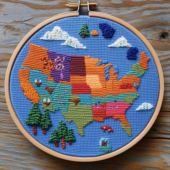 DIY Punch Needle Kits Usa Map Easy for Beginners Punch Needle Embroidery Set with Hoop Stamped Pattern for Craft lovers and Home Decor