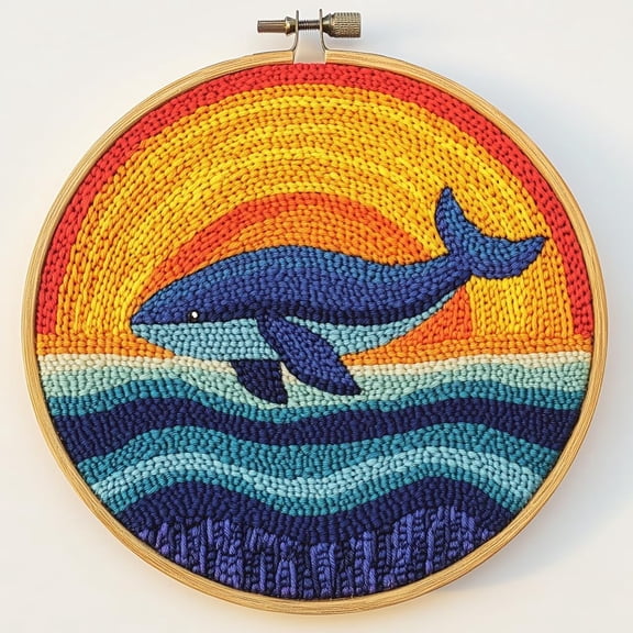 DIY Punch Needle Kits Whale and Sunset Easy for Beginners Punch Needle Embroidery Set with Hoop Stamped Pattern for Craft lovers and Home Decor-1
