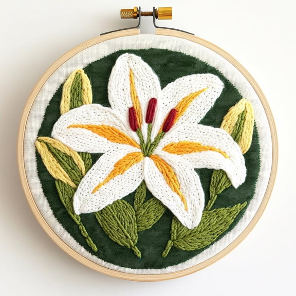 DIY Punch Needle Kits White Lily Flowers Easy for Beginners Punch Needle Embroidery Set with Hoop Stamped Pattern for Craft lovers and Home Decor-1