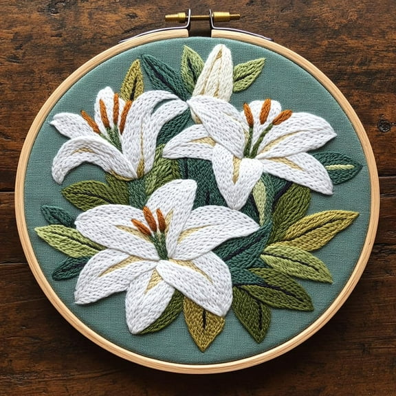 DIY Punch Needle Kits White Lily Flowers Easy for Beginners Punch Needle Embroidery Set with Hoop Stamped Pattern for Craft lovers and Home Decor-6