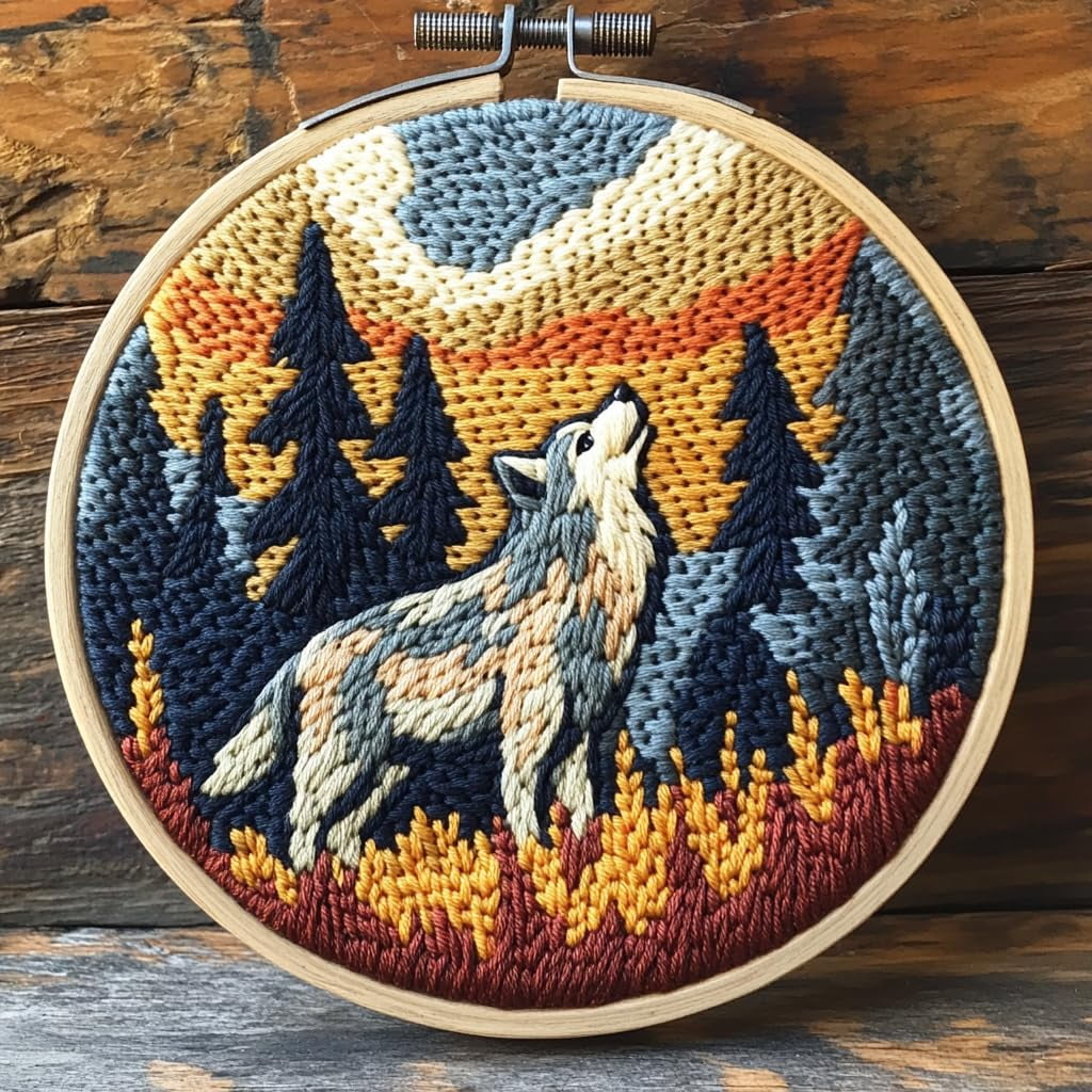 DIY Punch Needle Kits Wolf and Tree Easy for Beginners Punch Needle ...