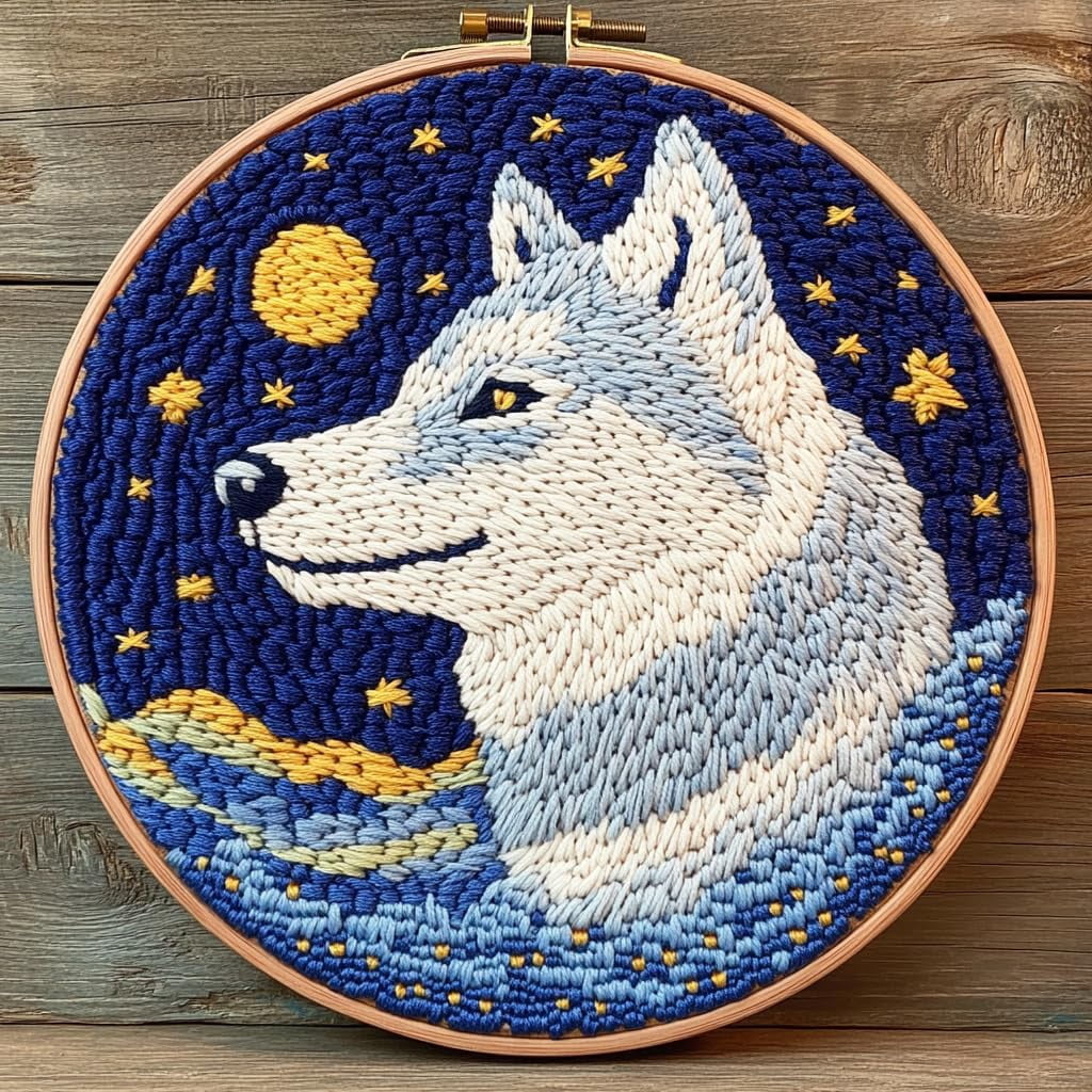 DIY Punch Needle Kits Wolf under Moon Easy for Beginners Punch Needle ...