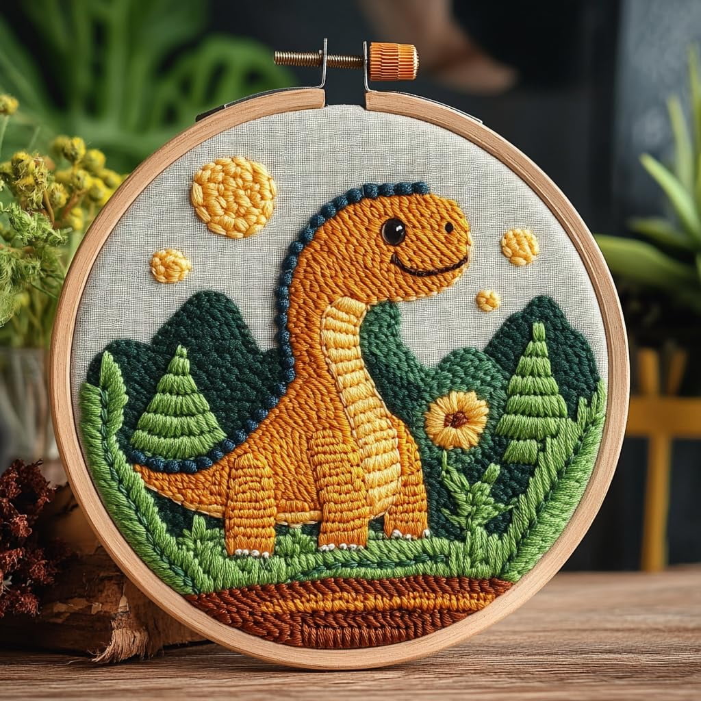 DIY Punch Needle kits A Cartoon Dinosaur and Trees Easy for Beginners ...