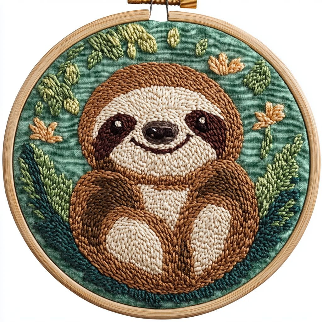Sloth Needle DIY Punch Needle kits Cute Baby Sloth in Tree Easy for Beginners Punch ...