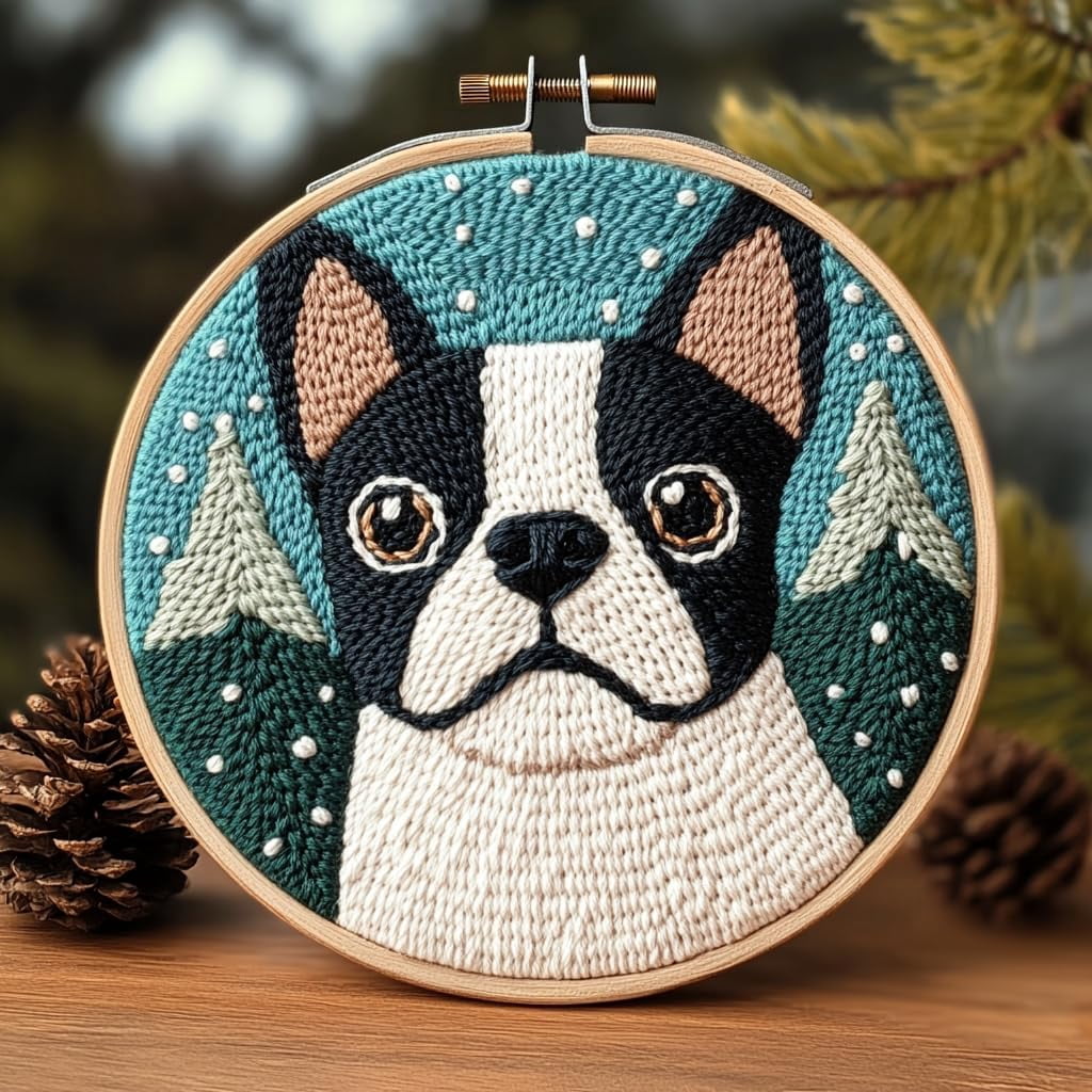 DIY Punch Needle kits Cute Boston Terrier Dog Easy for Beginners Punch ...