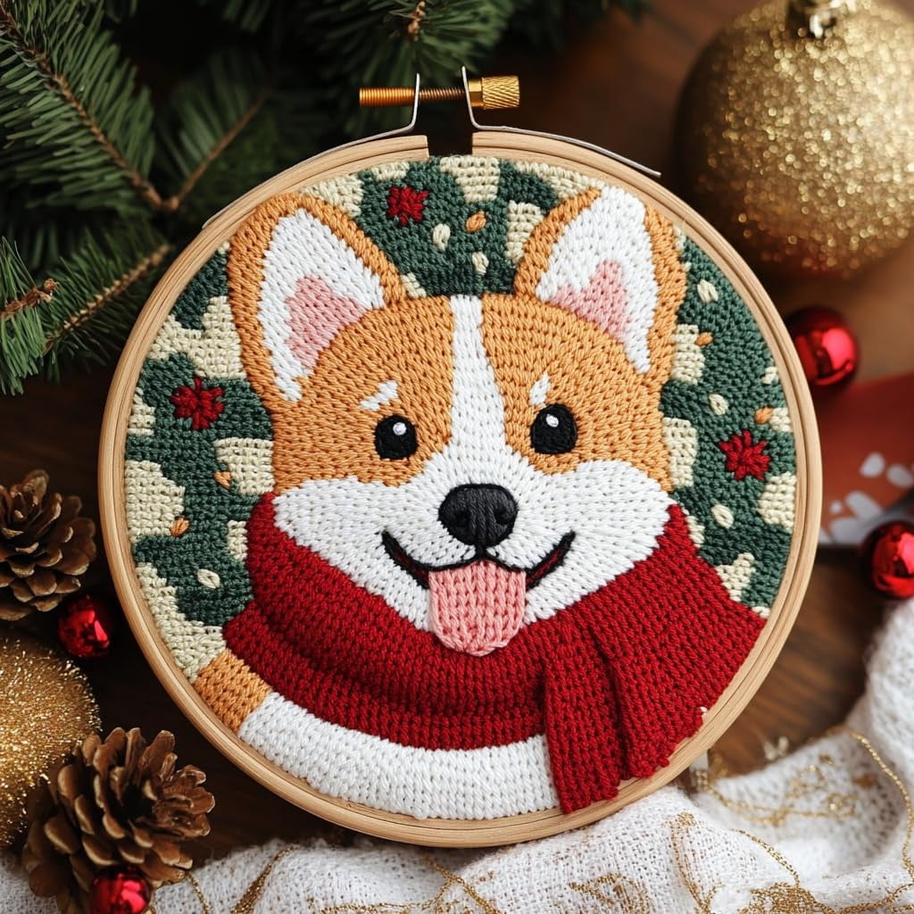 DIY Punch Needle kits Cute Corgi Dog with Scarf Easy for Beginners ...
