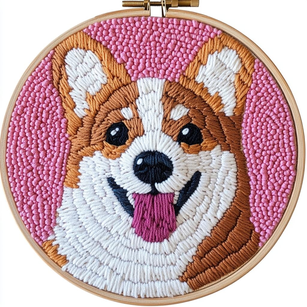 DIY Punch Needle kits Cute Corgi Dog Smile Easy for Beginners Punch ...