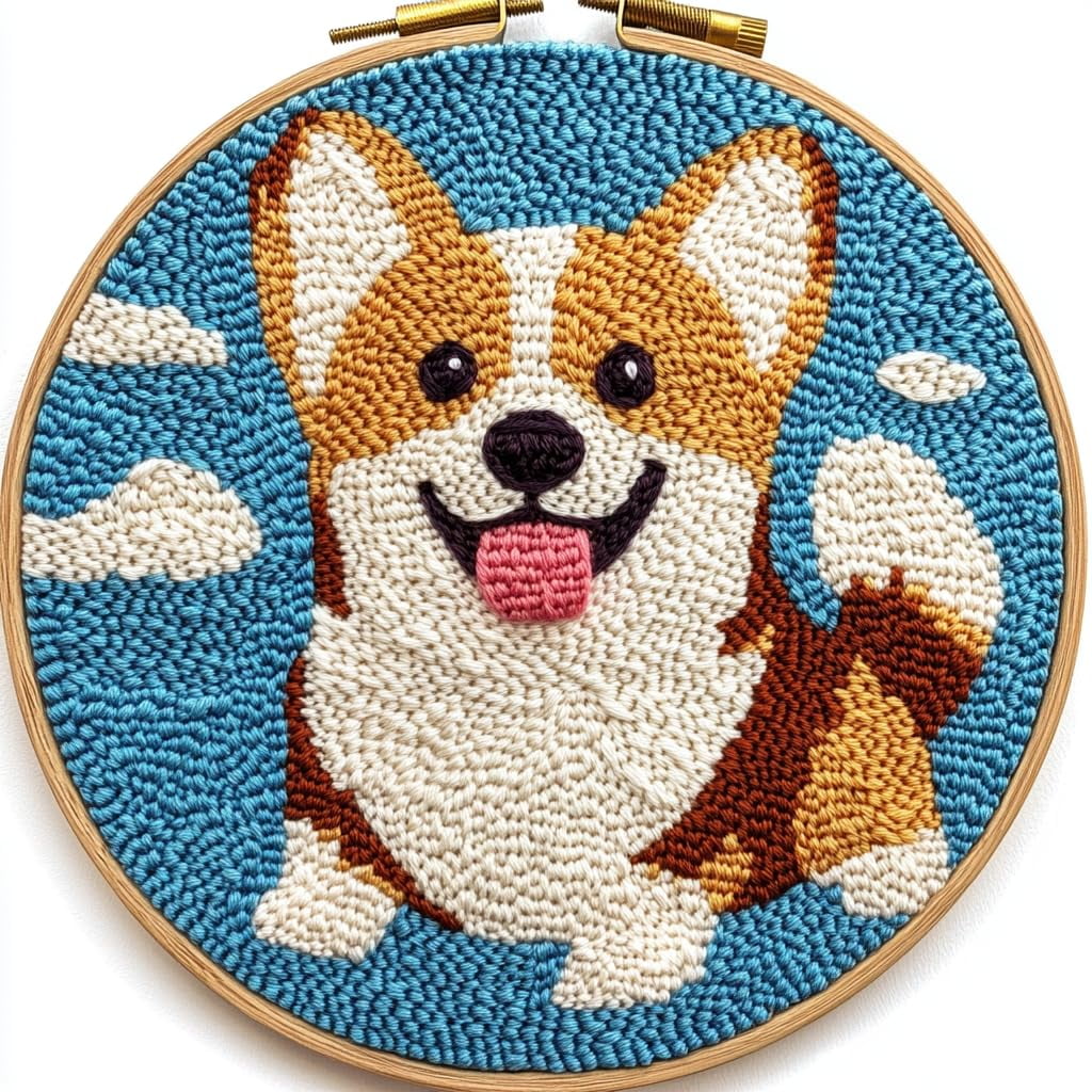 DIY Punch Needle kits Cute Corgi Dog Smile Easy for Beginners Punch ...