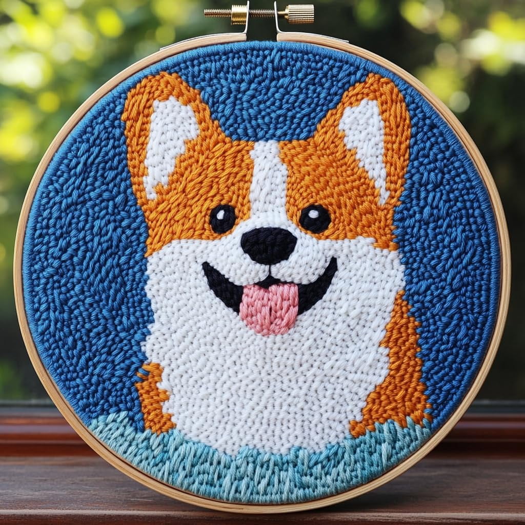 DIY Punch Needle kits Cute Corgi Dog Smile Easy for Beginners Punch ...